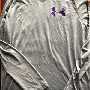 Under Armour Gray Long Sleeve Performance Shirt with Purple Logo